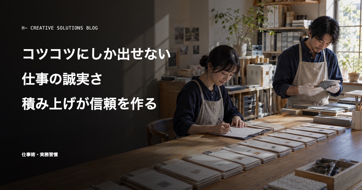 コツコツにしか出せない仕事の誠実さ——「速さ」より「積み上げ」が信頼を作る理由 のアイキャッチ画像