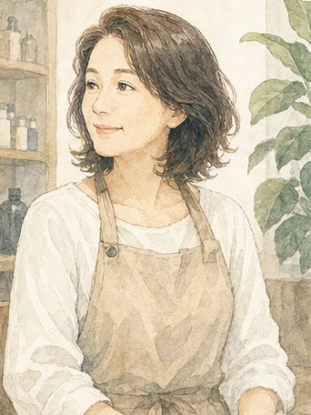 サロンオーナーを表す非実在人物の淡彩イラスト