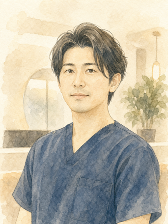 皮膚科・形成外科院長を表す非実在人物の淡彩イラスト